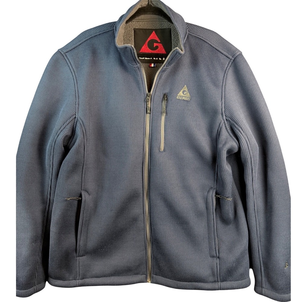 Gerry Mens Full Zip Waffle Knit Fleece Lined Jacket Blue Mock Neck 1047676